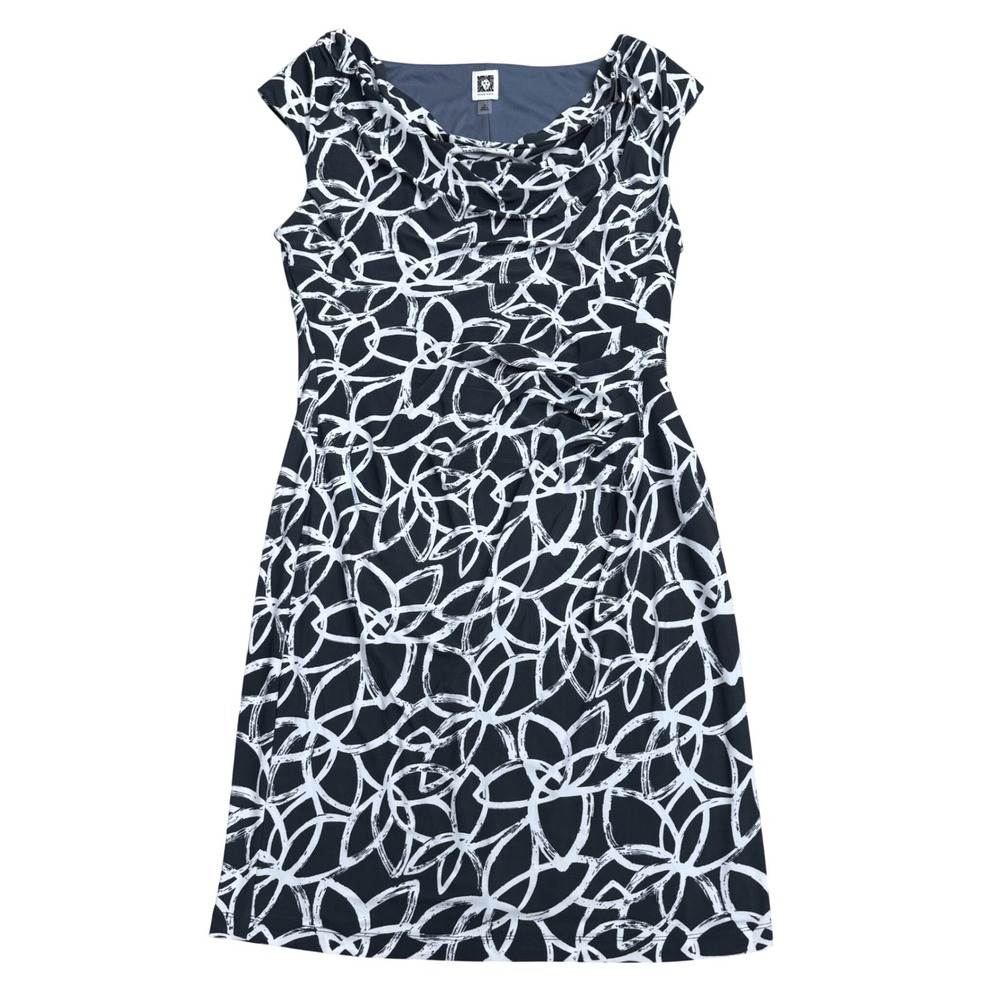 Anne Klein Abstract Sheath Dress Women 12 Charcoal Side Ruching Office Chic - Picture 1 of 7
